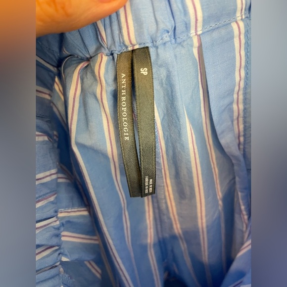 Anthropologie pull on culotte cotton pants Blue Striped - Picture 10 of 12